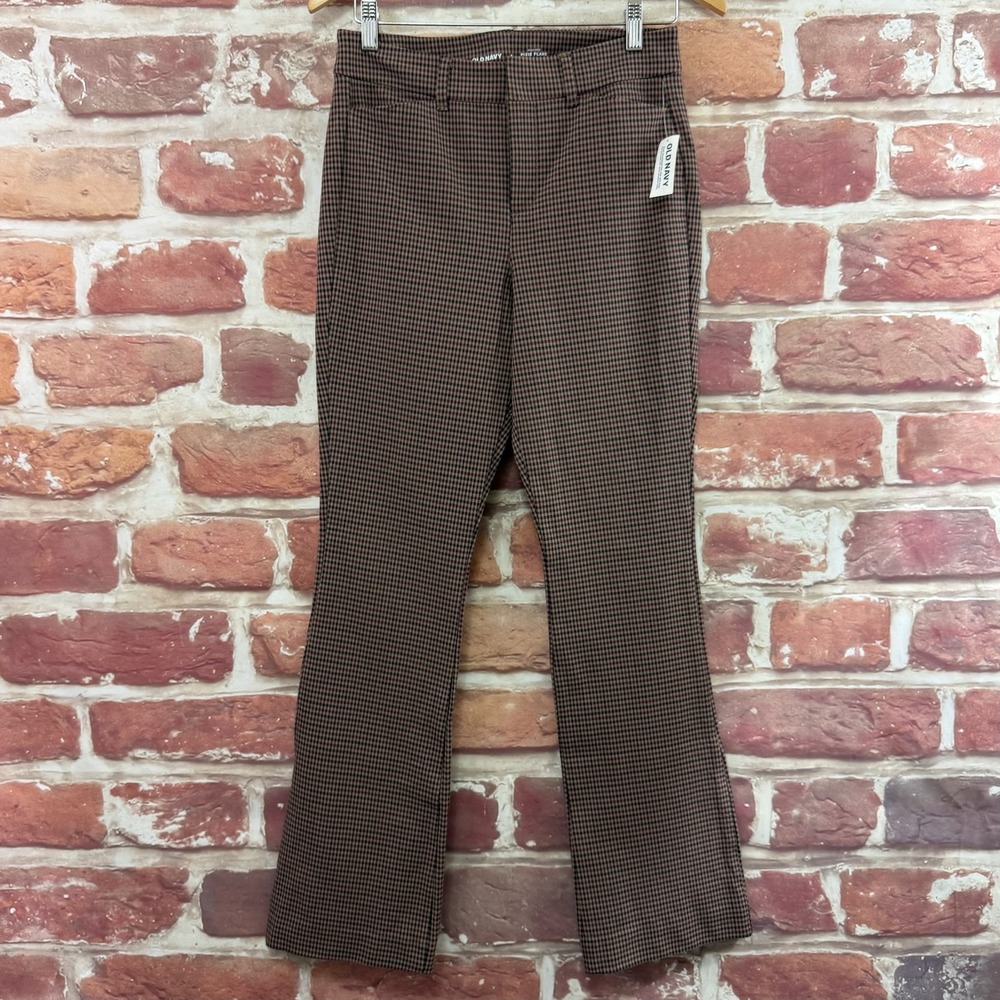 Old Navy Pixie Flare Pants Women's 4 Brown Multicolor Micro Plaid Check Trousers
